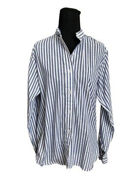 Men's Blue and White Striped Dress Shirt